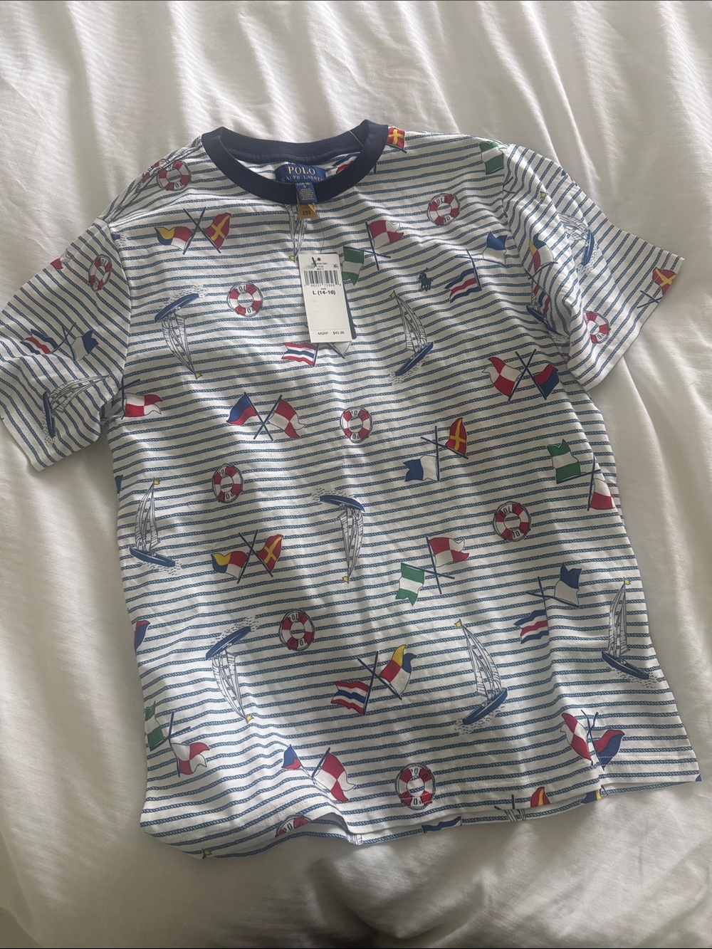 Polo by Ralph Lauren Navy Trim Nautical Flag Print Tee